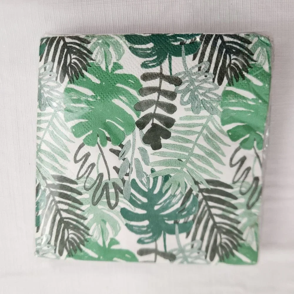 Leaf Pattern Paper Napkins Party Decor Green White 20 Count